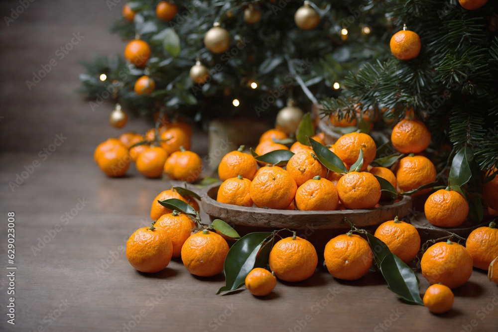 a Christmas tree and lots of tangerines, ai generator a Christmas tree and lots of tangerines, ai generator