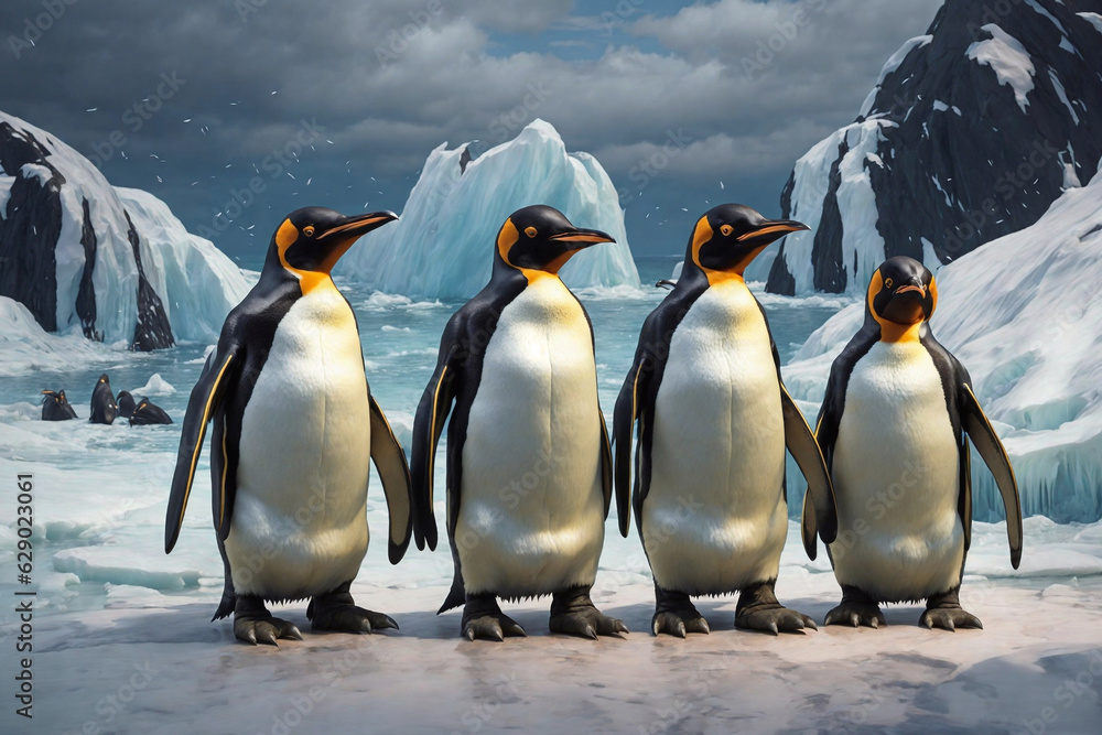 Obraz premium penguins in the snow, ai generator