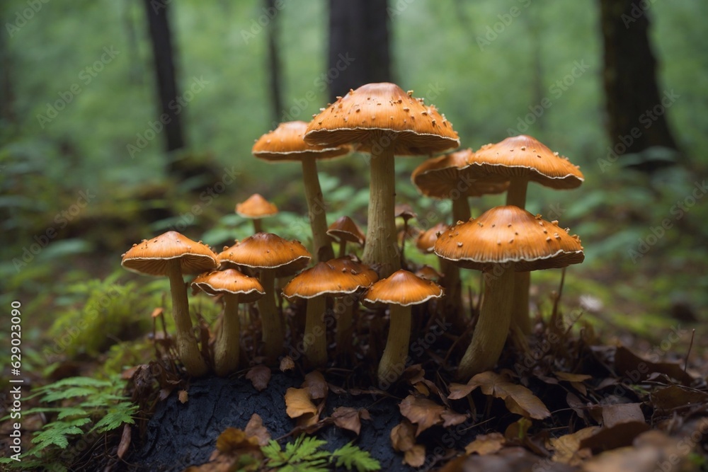 mushrooms grow in the forest, ai generator