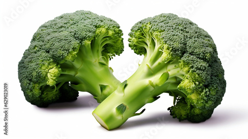 Fresh Broccoli Pieces: Two Crisp Green Vegetables on White Background - Generative AI