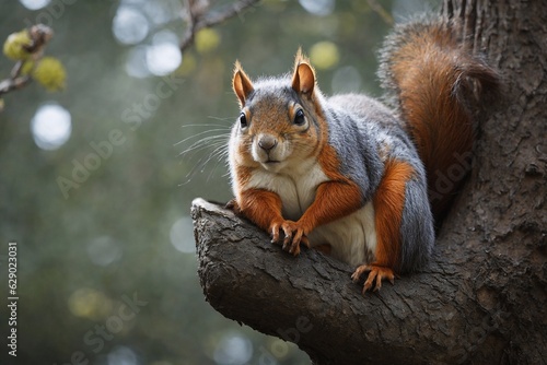 a squirrel sits on a tree, ai generator © HannaBg