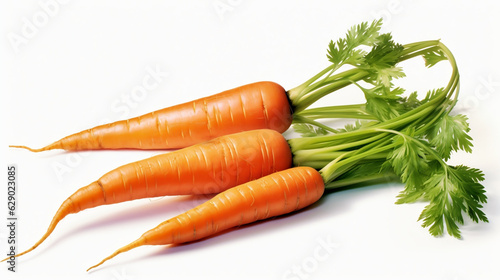 Crisp Carrots: Fresh and Vibrant Carrot Bunch on White Background - Generative AI