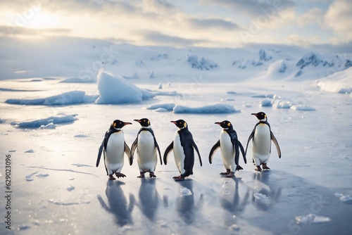 penguins walk on ice. ai generator