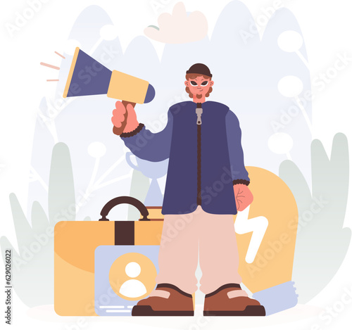 Man Holding a Intensifier, Signaling Work Openings, Reverberating with Career Targets and Locks within the Travel for the Come full circle Work.