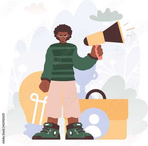 Man Holding a Intensifier, Signaling Work Openings, Resounding with Career Targets and Locks interior the Travel for the Come full circle Work.
