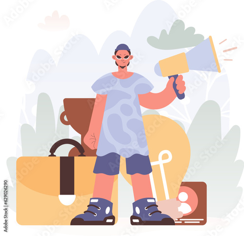 Man Holding a Intensifier, Signaling Work Openings, Reverberating with Career Targets and Locks insides the Travel for the Come full circle Work.