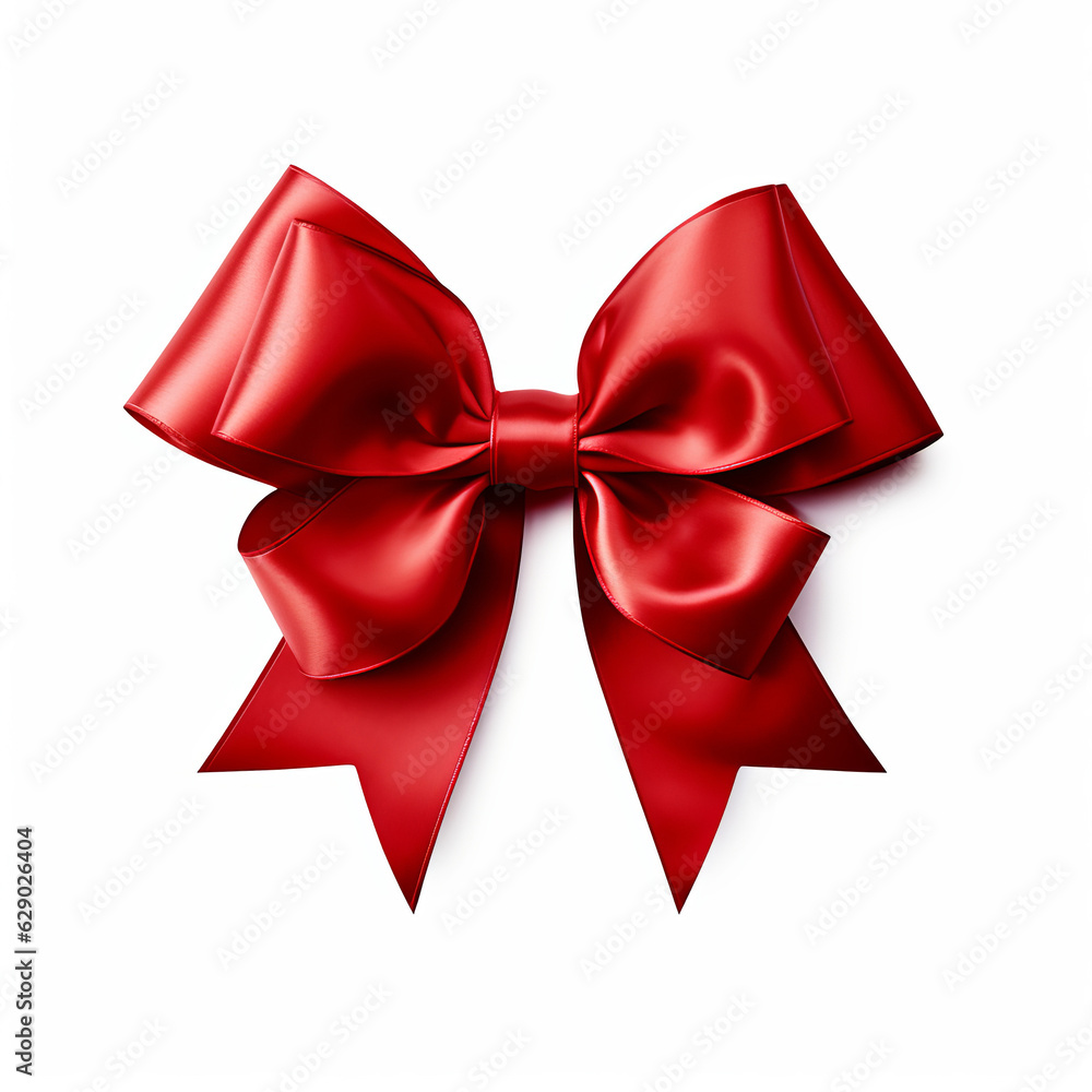 Fototapeta premium Realistic red party gift bow decoration against a white background