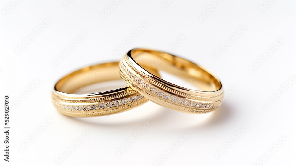 two wedding rings on a white background close-up. Generative Ai. two wedding rings on a white background close-up. Generative Ai.