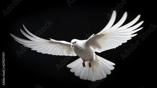 dove in flight on a black background. Generative Ai. 