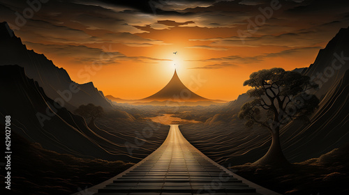 A visual metaphor of a rising sun illuminating the path towards a poverty-free world 