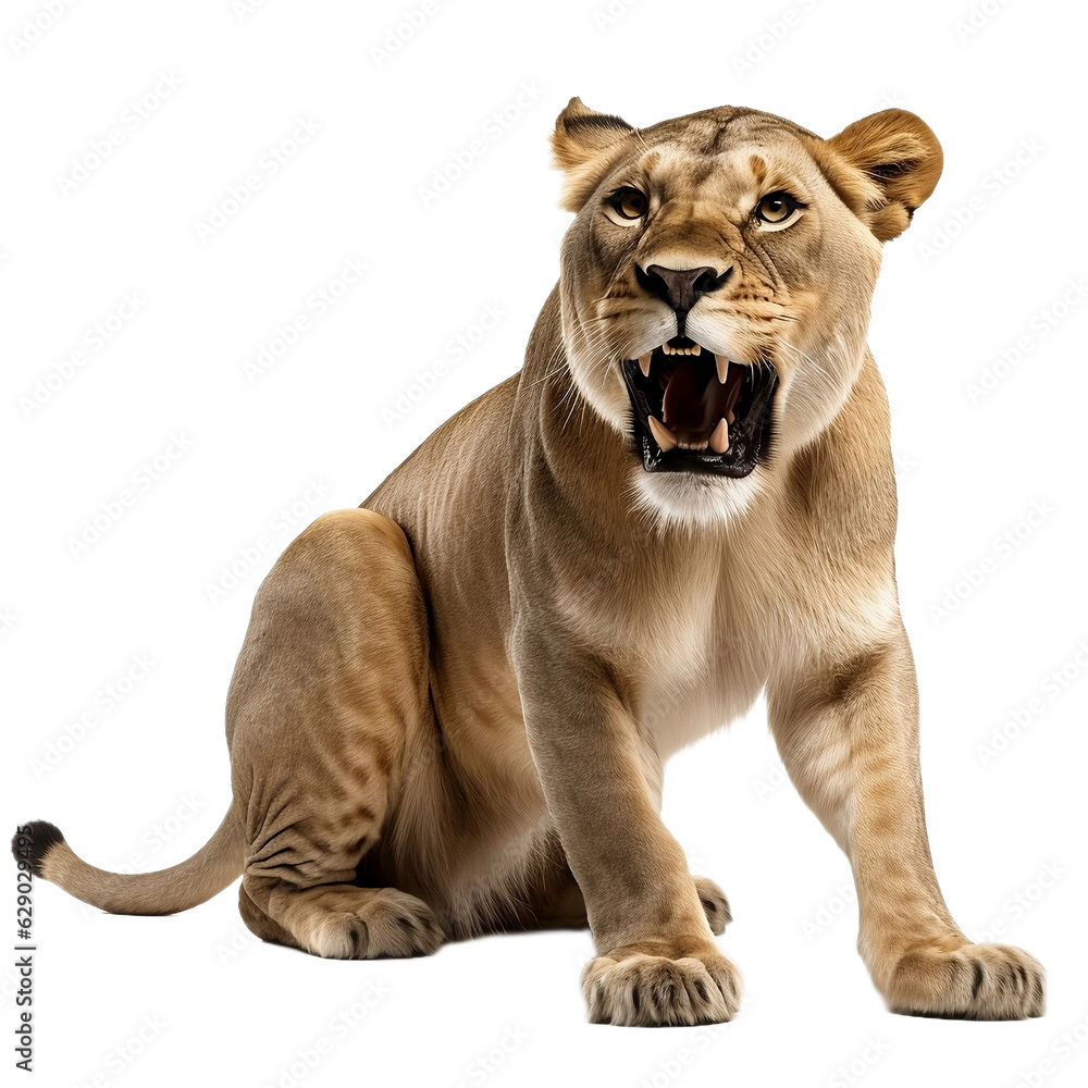 Obraz premium female lion lioness lion isolated on white background