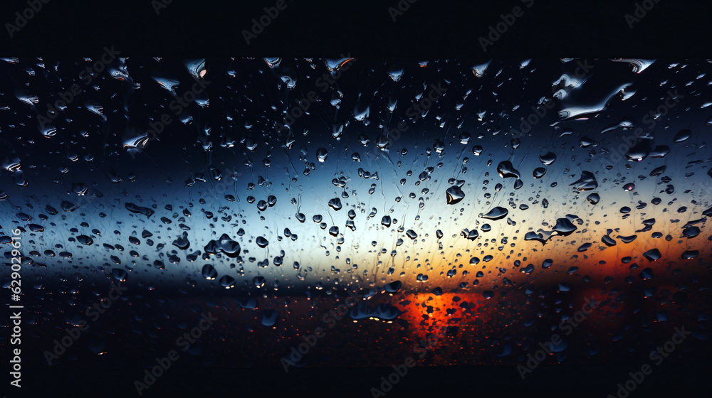 raindrops on the window at sunset. Generative Ai. 