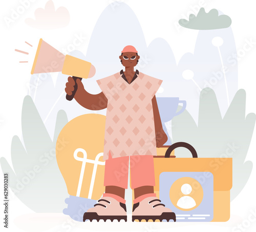 Man Holding a Intensifier, Signaling Work Openings, Resounding with Career Targets and Locks in the Travel for the Come full circle Work.