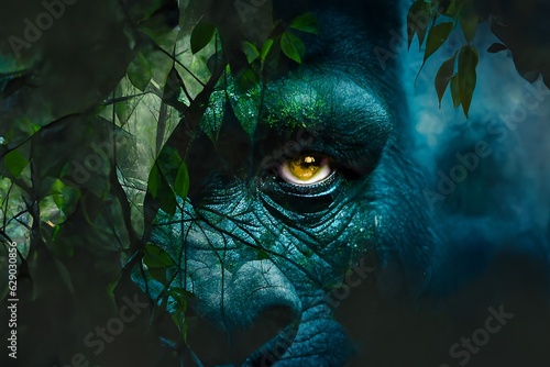 Gorilla hiding in the jungle