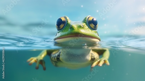 green frog fun smile in water generative ai © fitriyatul
