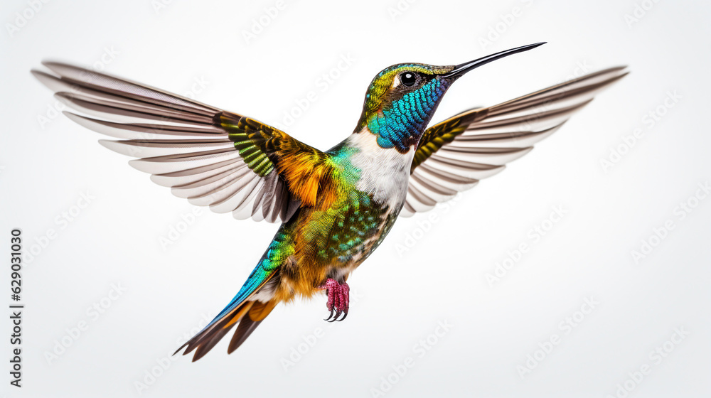 Obraz premium flying hummingbird on white background. Generative Ai.