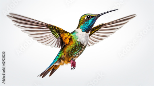 flying hummingbird on white background. Generative Ai.  © PETR BABKIN