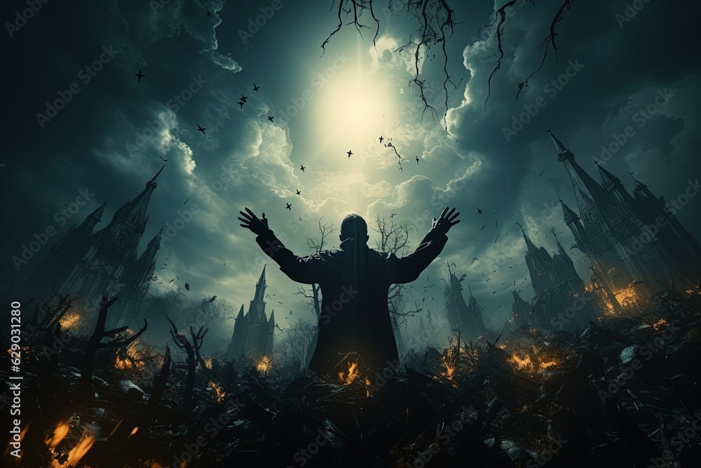 Zombie Rising Out halloween landscape with moon Zombie Rising Out halloween landscape with moon
