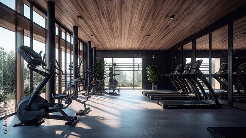 Gym interior with equipments generative ai © fitriyatul