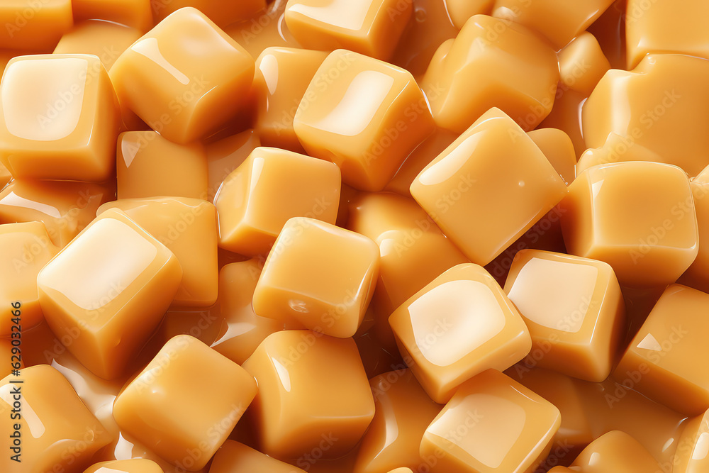 Creamy milky caramel pieces wallpaper. Yummy background with caramel praline cubes texture. Sweet candies backdrop. Creamy milky caramel pieces wallpaper. Yummy background with caramel praline cubes texture. Sweet candies backdrop.