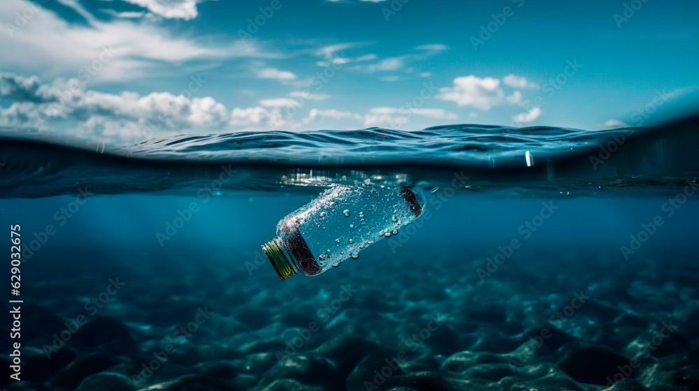 Plastic bottle under water. The sea and ocean pollution. Stop ocean ...