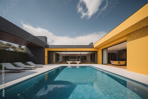 Swimming pool in a modern villa, ai generative © mrisrayilli
