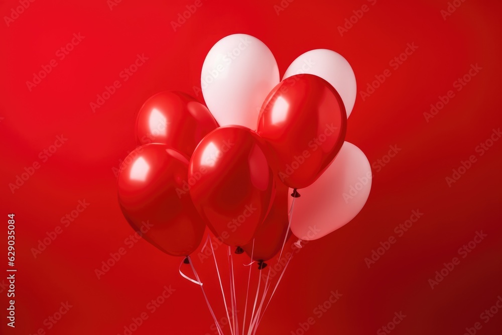 red helium balloons on red background with copy space. for birthday, happiness and holiday concept. 