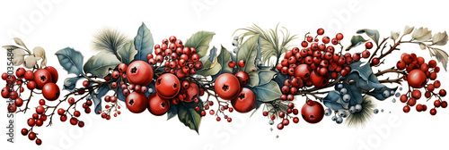 colorful christmas floral arrangement in watercolor clipart design isolated against transparent background