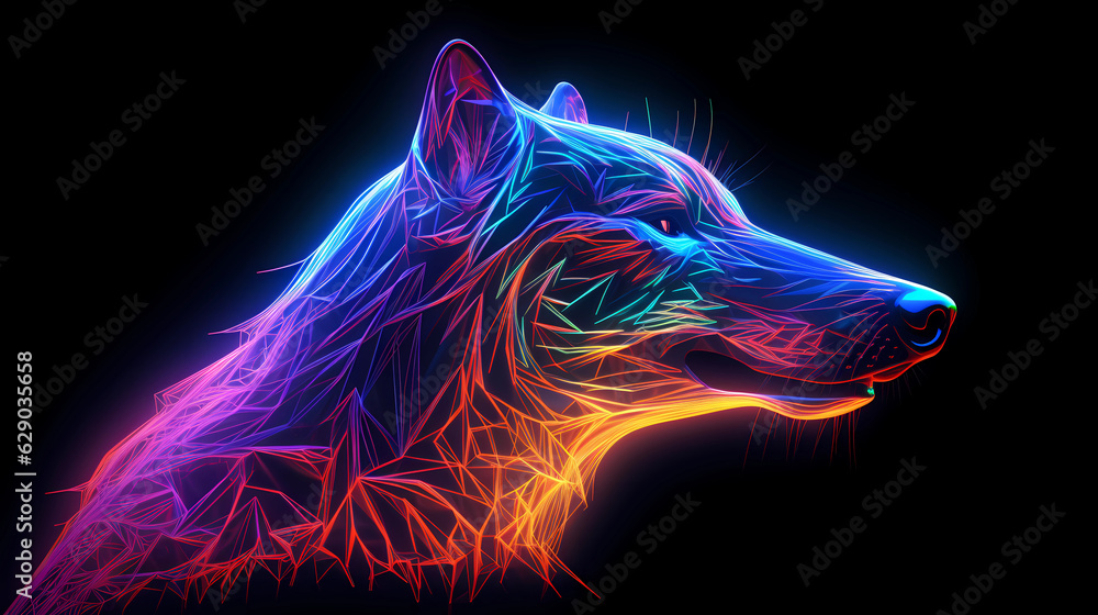 Wolf Animal Plexus Neon Black Background Digital Desktop Wallpaper HD ...