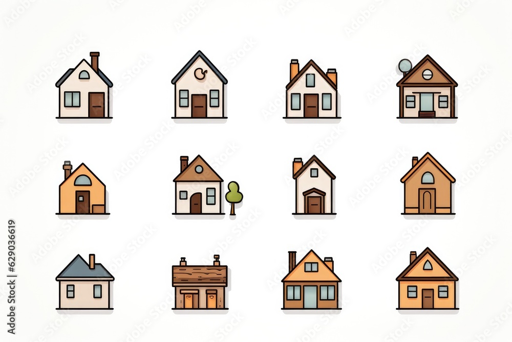 Fototapeta premium Simple monochrome house icon set