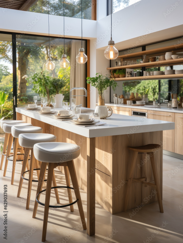 Minimalist white style kitchen island 
