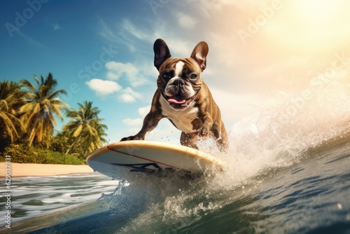 Dog surfing on a wave.Sunny day. Summer concept.  © ChaoticMind