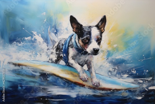 Dog surfing on a wave.Sunny day. Summer concept.  © ChaoticMind