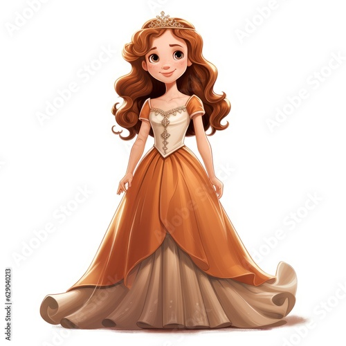 Princess in a long dress with a crown. Vector illustration.