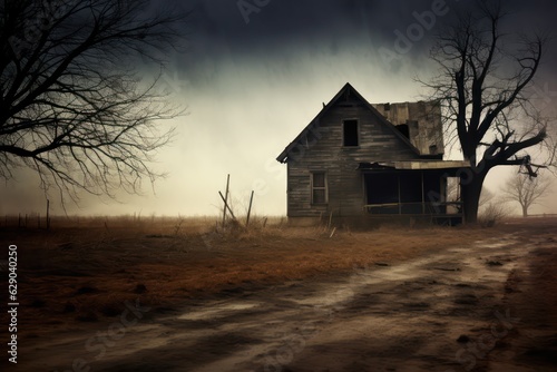 In a stormy weather. Old american type wooden house. Horror house