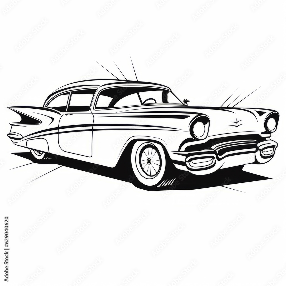 car, black outlines on a white background, represented as vector graphic