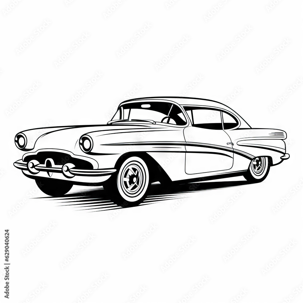 car, black outlines on a white background, represented as vector graphic