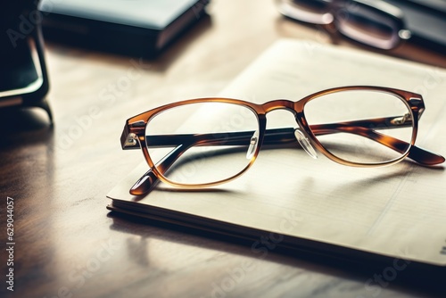 glasses lying on the office table with a notepad
