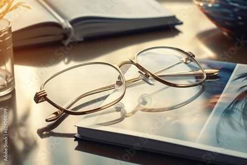 glasses lying on the office table with a notepad