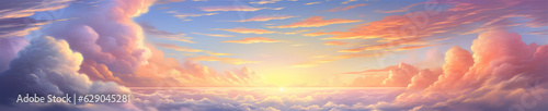 Heavenly Sky, Sunset Above the Clouds Painting, Representing Hope, Divinity, and The Heavens, Generative AI