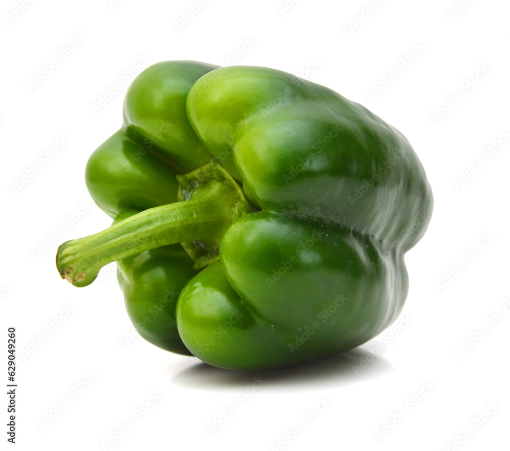 Sliced green bell pepper in a bowl on white background Sliced green bell pepper in a bowl on white background