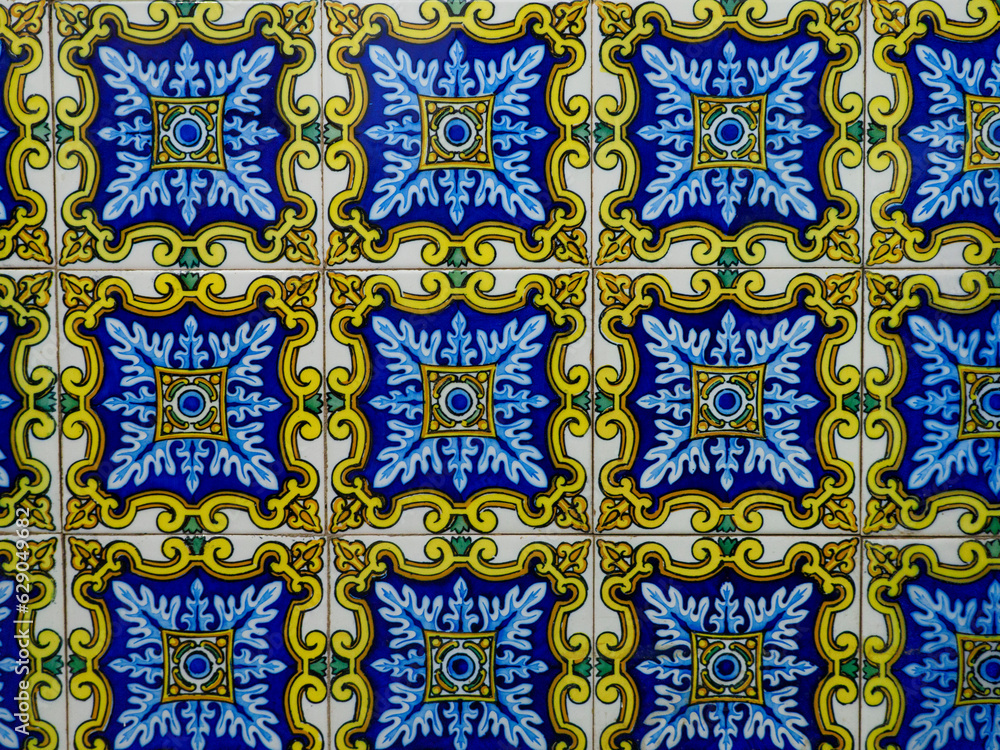 Details of Azulejo (ceramic glazed tiles on facade of houses in Portugal and Spain)