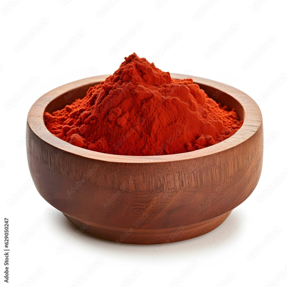 paprika powder in a wooden bowl isolated on white paprika powder in a wooden bowl isolated on white