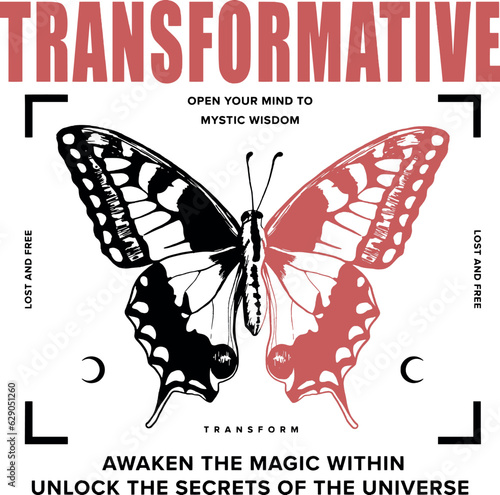 Canvas Print butterfly drawn with mystic slogan Vector design for t-shirt graphics, banner, f