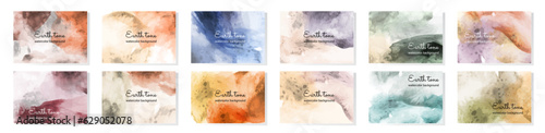 Watercolor gradient background set. Earthy tone with hand painted ornament, brush splatter and streaks. Design for wedding invitation and brochure. Cartoon flat vector isolated on white background