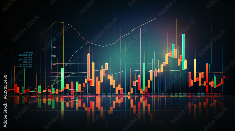 Perspective view of stock market growth, business investing and data concept with digital financial chart graphs