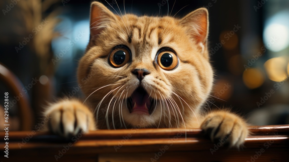 British cat with big, bewildered eyes. Generative AI British cat with big, bewildered eyes. Generative AI