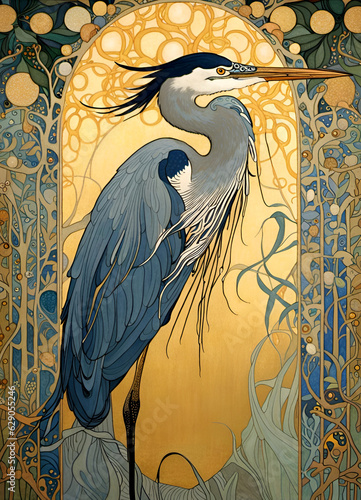 Wallpaper Mural Decorative art nouveau illustration of a robin in profile in an ornate floral nature background Torontodigital.ca