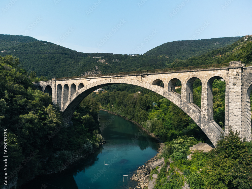 Solcan Bridge over River Soca, Slovenia.
