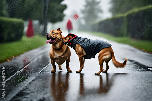 Dog walking on a rainy day.
Generative AI